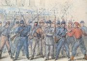 Frank Vizetelly Union Soldiers Attacking Confederate Prisoners in the Streets of Washington oil on canvas